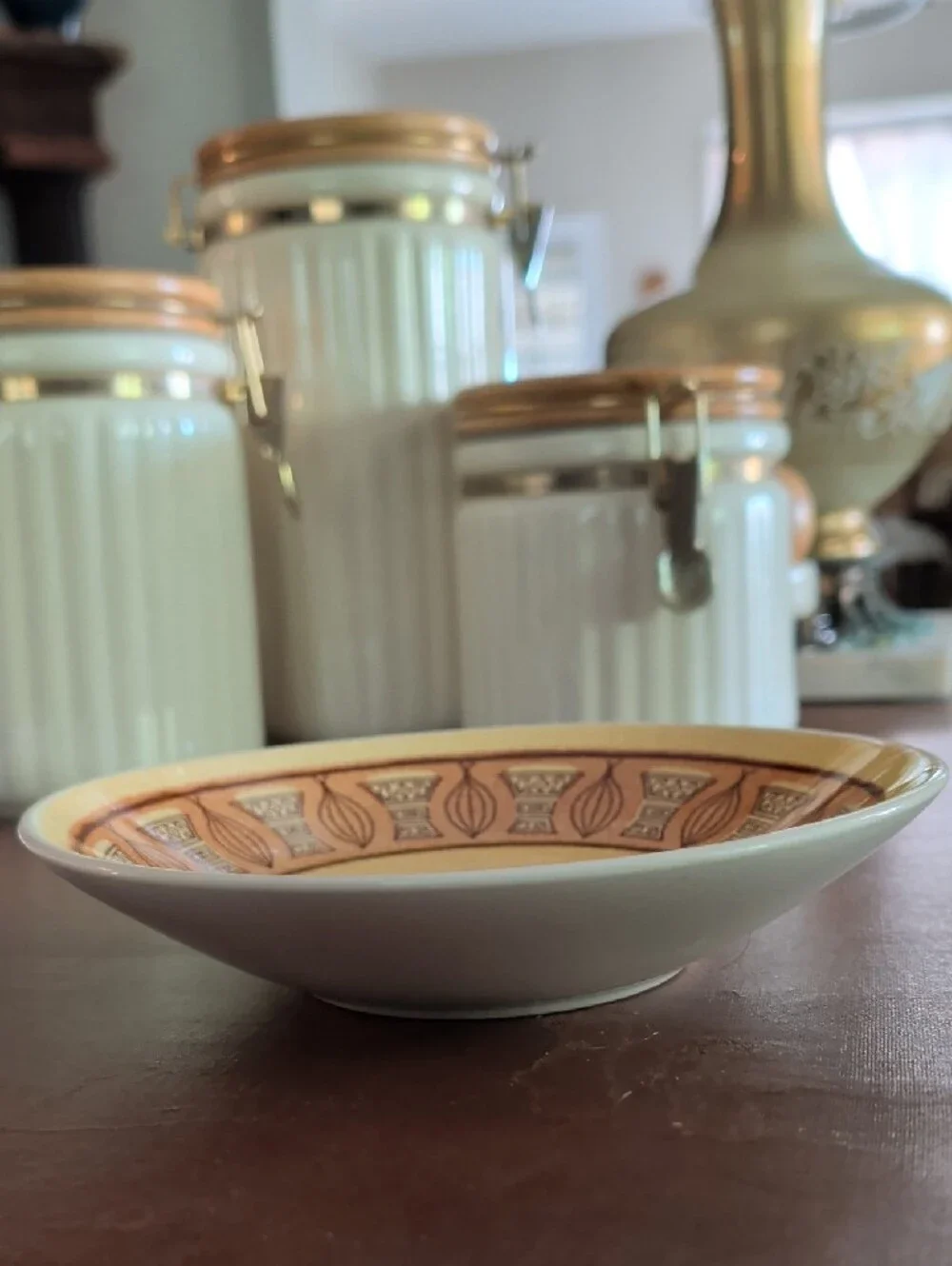 Atomic Onion Honey Gold Mid-century Modern Bowl Dish Ironstone Vintage